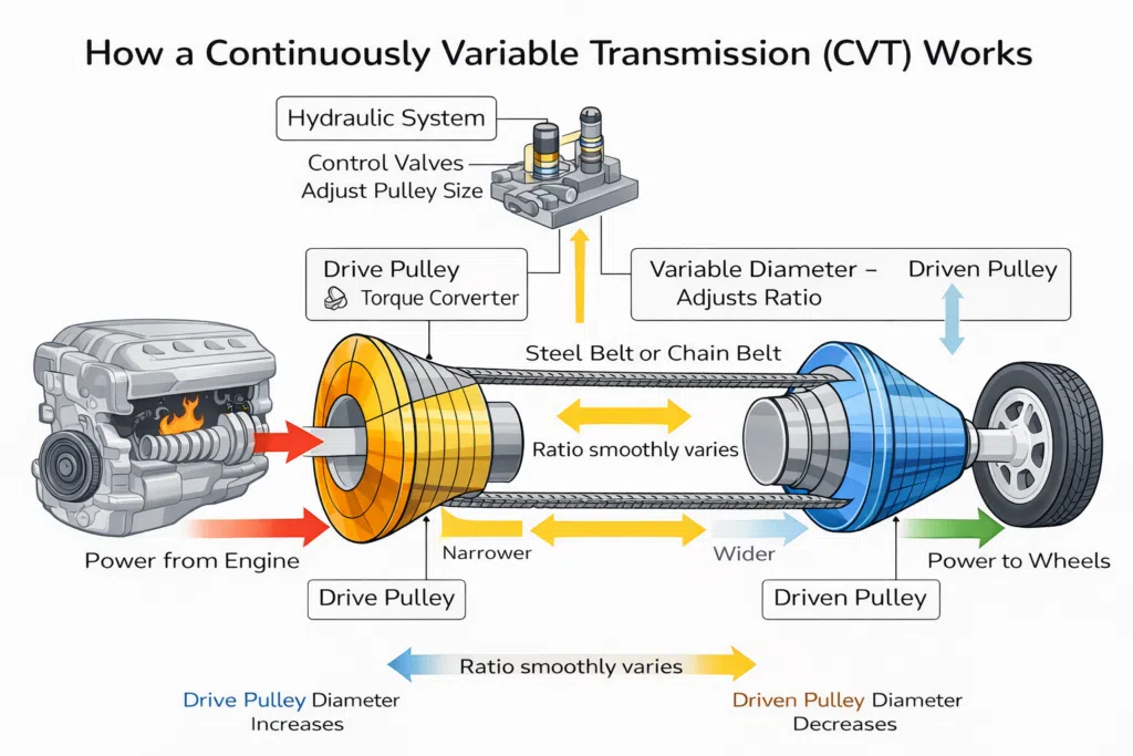 how a continuously variable transmission (CVT) works