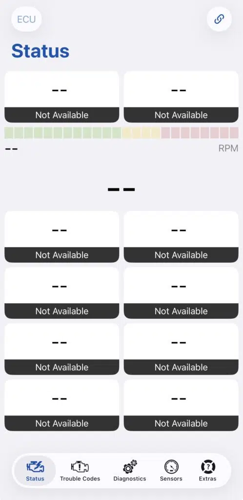 OBD Auto Doctor app main screen before connecting to the car