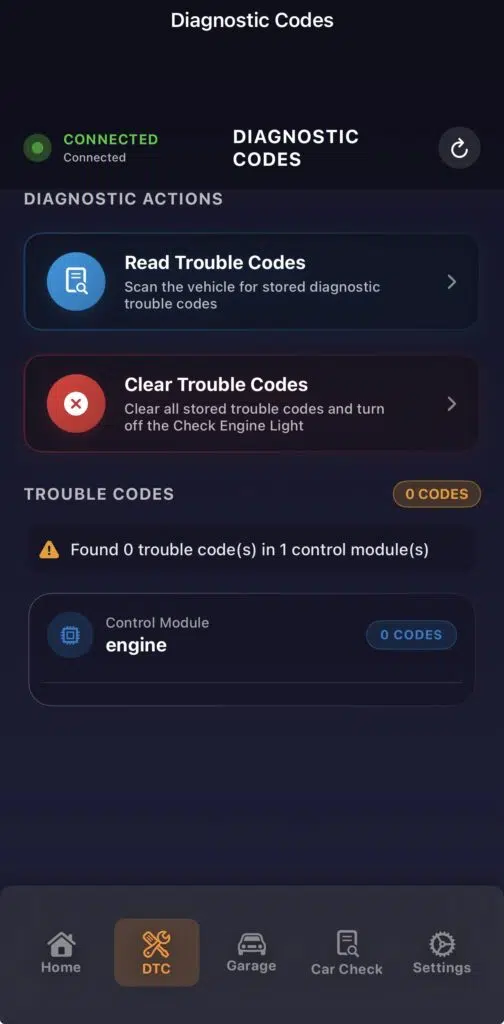 Torque OBD2 app diagnostic trouble codes screen on Skoda Rapid 1.0 TSI