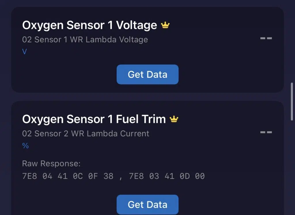 Torque OBD2 app failing to display O2 sensor voltage readings on the 1.0 TSI