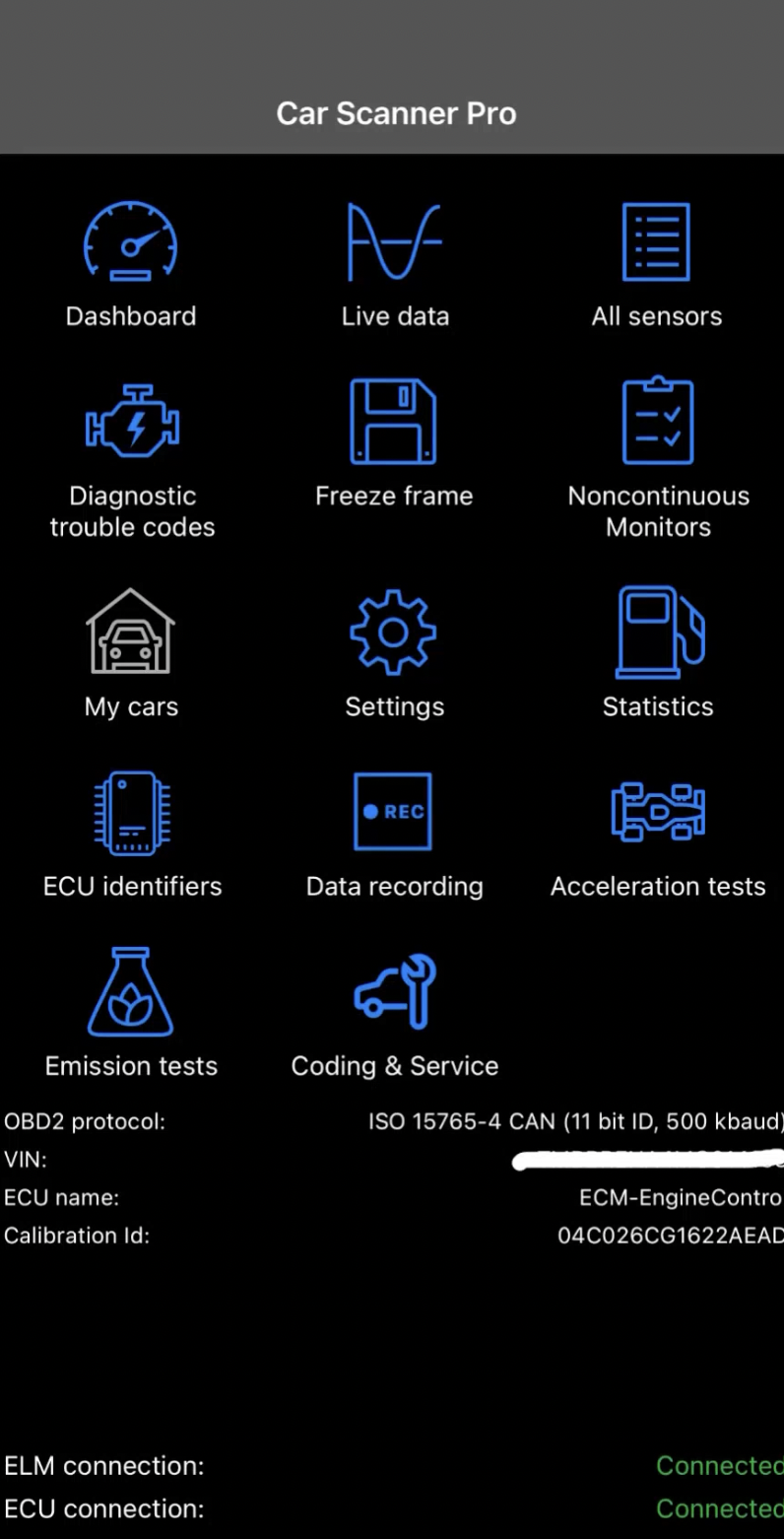 Scanning fault codes with OBD2 scanner on 1.0 TSI