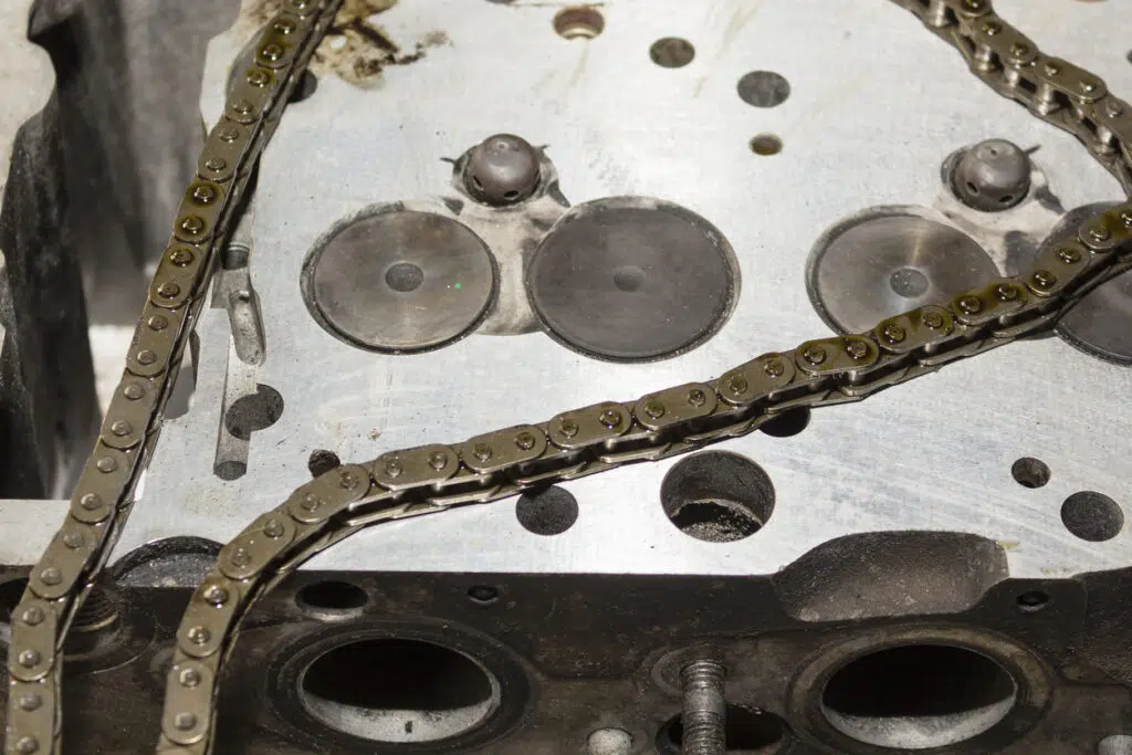 Stretched timing chain removed from a 1.4 TSI EA111 engine