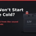 Car battery illustration with frost in cold weather, next to the title Car Won't Start in the Cold, diagnose it from the sound in 30 seconds