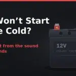 Car battery illustration with frost in cold weather, next to the title Car Won't Start in the Cold, diagnose it from the sound in 30 seconds