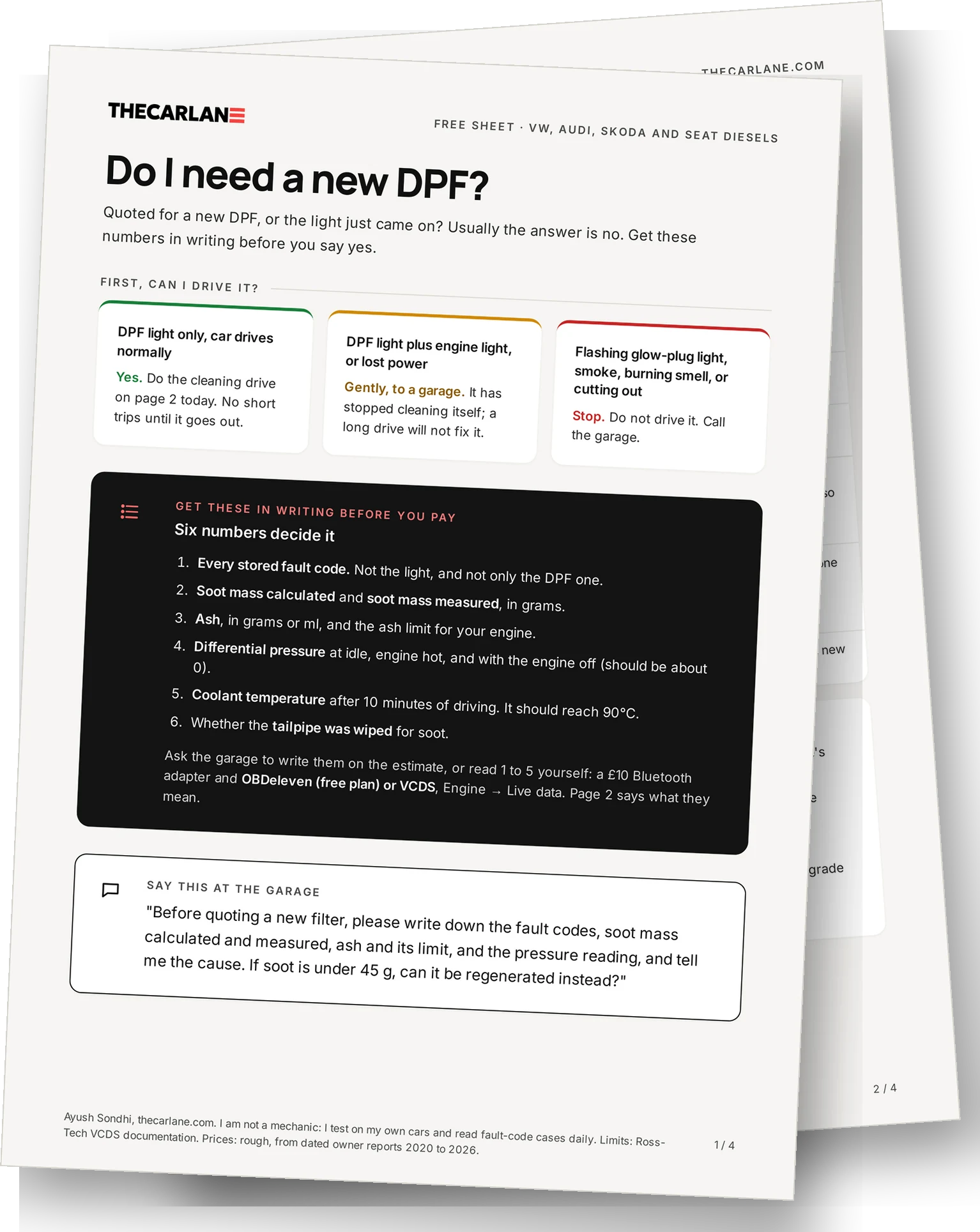 Do I need a new DPF? The free four-page sheet