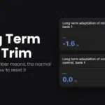 Long term fuel trim explained, with the OBDeleven engine live data screen showing long term adaptation of mixture formation at −1.6%.