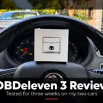 OBDeleven 3 box on steering wheel of skoda rapid