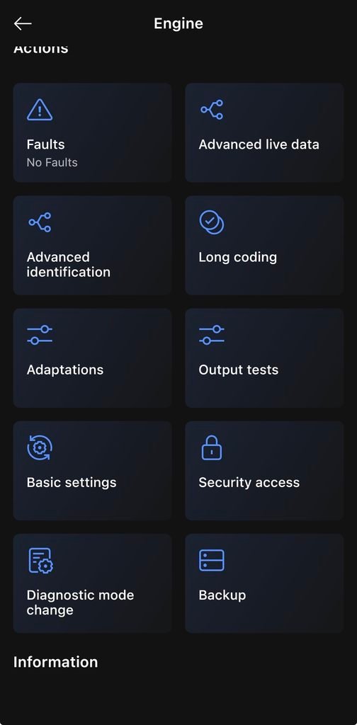 OBDeleven free plan on a Skoda Rapid: the engine module menu lists Coding and Adaptations, and tapping them opens the PRO upgrade screen