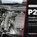 DTC P2102 Volkswagen fault code guide: throttle motor circuit low, shown over a 1.0 TSI engine bay