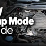 Engine bay of a Volkswagen TSI petrol car under an open bonnet, with the words VW Limp Mode Guide over it.